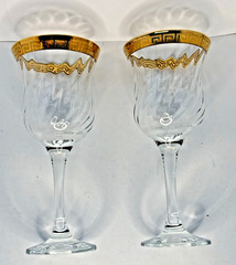 Wine Glasses Italian Gold Gilt Greek Key 7.5″ Crystalleria Fumo T Preziosi Set 2