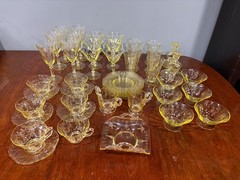 VTG 46 Piece Cambridge Glass Gold Krystol Floral Etched Dinner Service Pieces