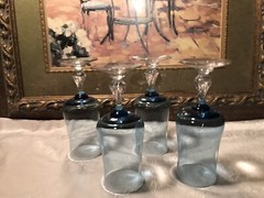 Vintage Fostoria Glass Blue Distinction 6 1/4”Water Goblets(4)#146128