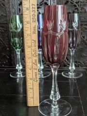 Vtg Ajka Rene Ruby Red Cut Clear Bohemian Crystal Champagne Flute Stemware Glass