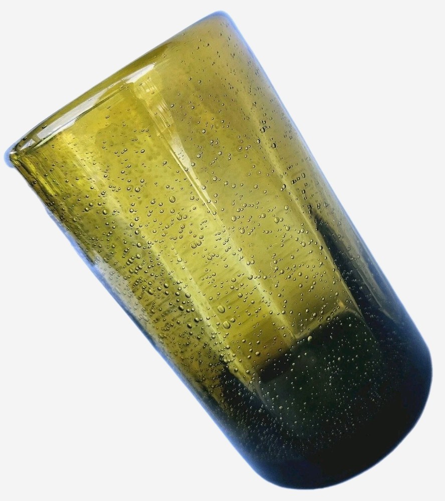 Amber Seeded Bubble Glass 5.75″ Highball Tumbler Barware Thick Bottom Rare MCM