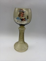 VTG German Prost Roemer Wine Glass Hand Blown Green 9.5” Hand painted
