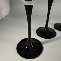 Set of 5 Clear Glass Champagne Flutes with Black Stems Tapered Glossy Finish 6oz