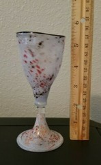 Unique Hand Blown Art Glass 2 Ounce Cordial Glass Red White Black Confetti