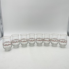Set 8 Holly Ribbon Clear Glass Tumbler Glasses Gold Rim Christmas Holiday