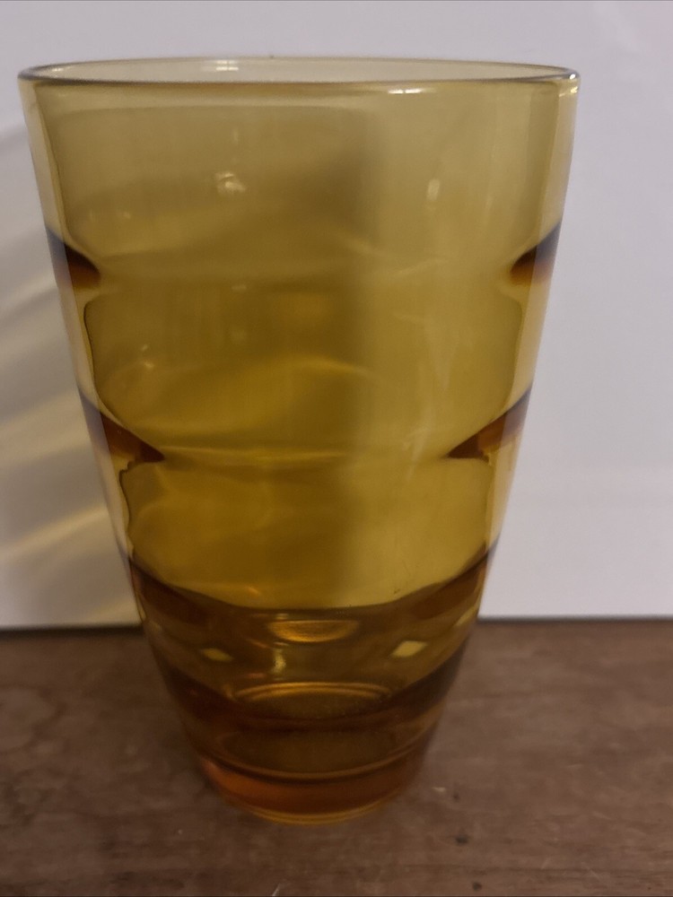 Hazel Atlas Glass “Gold Waterfall” 1950s Vintage Amber 5.5” Glass Tumblr