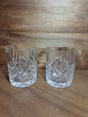 Set of 2 Heavy Cut Crystal Style Whiskey Glasses Double Old Fashioned