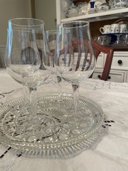 Vintage Crystal Grappa Wine Glasses Set Of 4 Hand Blown Stems 7 In.