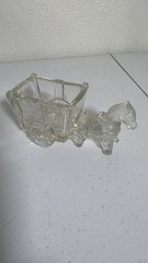 Vtg Donkey Horse and Cart Wagon Clear Glass Toothpick Holder Candy Nut Dish 50s