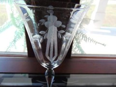 Gray Cut Floral Swag Necktie Water Goblet 8 1/2 in 8 oz