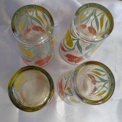 Hazelware Pink & Yellow Tulip Drinking Glasses Set of 4 Spring Easter
