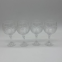 Set Of 4 Elegant Russian Clear Cut Glass 7” Tall Wine Glasses