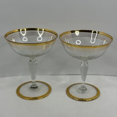 Glastonbury Lotus 75-1 Gold Striped Glass Champagne Glasses Pair of Vintage