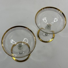Glastonbury Lotus 75-1 Gold Striped Glass Champagne Glasses Pair of Vintage