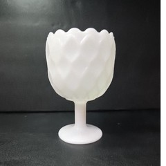 Milk Glass Diamond Design Goblet, Textured Pedestal Compote, Vintage Glassware