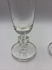 Fluted Champagne Glasses Set 2 W/square Stem Thick Base 6.25” Tall Clear Glass