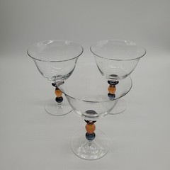3 Mikasa Kensington Clear, Amber, Purple and Blue Stemmed Margarita Glass
