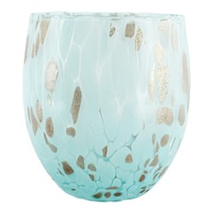 Murano Glass Drinking Tumbler Light Blue Bronze Handmade Millefiori 10cm