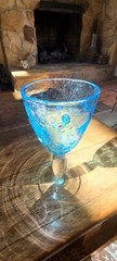 Artland Fused Glass Blue Millefiori Art Glass Wine Water Goblet Hand Blown