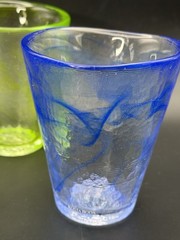 Set 2 Kosta Boda MINE Swirl Tumbler Blue & Lime Green Ulrica Hydman Vallien Tags