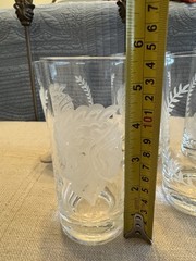 Vintage Set Of 5 Glass Tumblers Deep Etched Engraved Trojan Soldier & Wreath