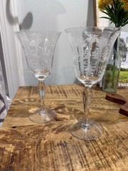 Morgantown Mayfair Pattern 1940’s Set Of 2 Etched Glass Water Goblets 7 5/8″