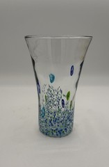 Blue Millefiori Speckled Confetti Art Glass Tumbler Glass Bud Vase 6”