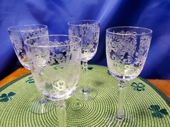 Vintage Fostoria Crystal Buttercup Cordial Glasses 5 7/8″ Tall Lot of 4 (Four)