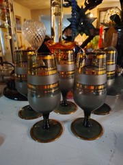 5 Bohemian Mid-Century Modern (MCM) cordial or liqueur glasses from the Czech…