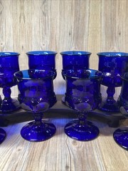 8 Indiana Tiara Kings Crown Thumbprint Imperial Blue Cobalt Cordial Glasses