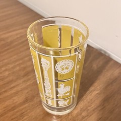 Hazel Atlas Highball Glass 5.25” Mustard Yellow Americana Icons 1950s MCM