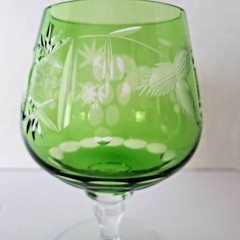Vintage Bohemian Emerald Green Cut to Clear Brandy Snifter Glass Poland