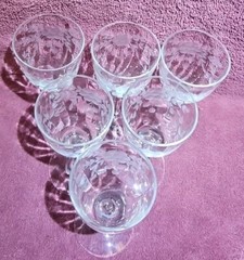 6 Glastonbury Lotus Alberta Panel Etched Crystal Sherry Glass circa 1928-1935