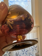 2 VTG Bohemian/Czech Clear Glass Brandy Snifters Gold Gilded Enameled