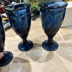 Noritake Sweet Swirl Dark Cobalt Blue Wine Glasses/Goblets (Lot of 3) 7-3/4”
