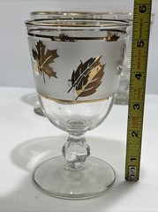 Vintage Libbey Mid Century Frosted Gold Leaf Set Of 4 Goblet Glasses 5 3/8”