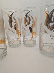 Vtg 4 Culver 22K Gold Frosted Floral Glasses Morning Glory? Mid Century Modern