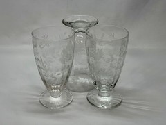 Set of 3 Rock Sharpe 2011-4 Iced Tea Glasses 5.5″ Vintage Crystal Floral