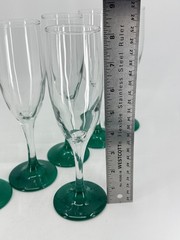 Vintage 6 Libbey Domaine Juniper Green Stem Champagne Glass Flutes Holiday Set