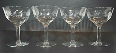 Etched Roses Wine, Claret, Champagne, VTG Crystal Goblets Elegant 5″ Set of 4
