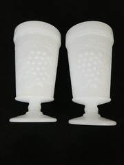 VINTAGE MILK GLASS SHORT STEMMED GLASSES/GOBLETS GRAPE DESIGN SET OF 2