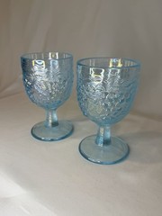 Set of 2 Vintage Imperial Ice Blue Grape Pattern Carnival Glass Water Goblets