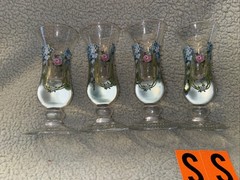 Vintage Antique Exquisite German enameled shot glasses cordials set of 4 LOC SS