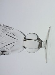 VINTAGE CUT GLASS OR CRYSTAL WATER WINE SET 7 FAN THUMBPRINT PATTERN CHUNKY STEM