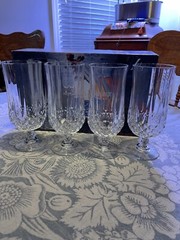4 HTF Cristal d’Arques 10 Oz Longchamp Tall Glass Water Goblets 7 7/8″ Tall