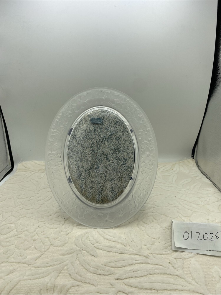 J.G. Durand Flora Crystal Frosted Glass Etched Oval Frame France 1990s 5X7