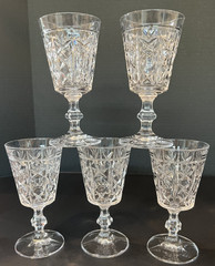 Vintage Crystal Wine Glasses Star/Fan Pattern Goblets Set Of 5 Likely European