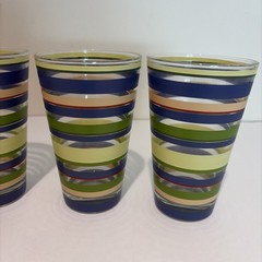 Vintage Set of 4 Italian Cerve Colorful Striped Tumblers Glasses Water Italy 80s