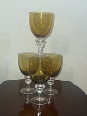 Set Of 4 Zrike Pavilion Amber Clear Water Goblets Controlled Bubbles NWOB