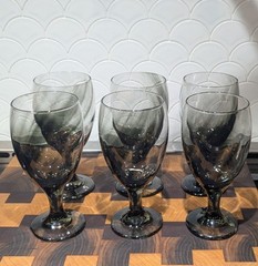 Libbey Vintage Bordeaux Black Gray Smoke Goblet Drinking Water Glass Set of 6